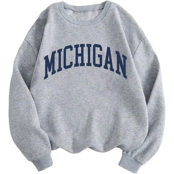 ⚡Women Grey Imported Graphic Crewneck Casual Long Sleeve Pullover Sweatshirt - Picture 1 of 5